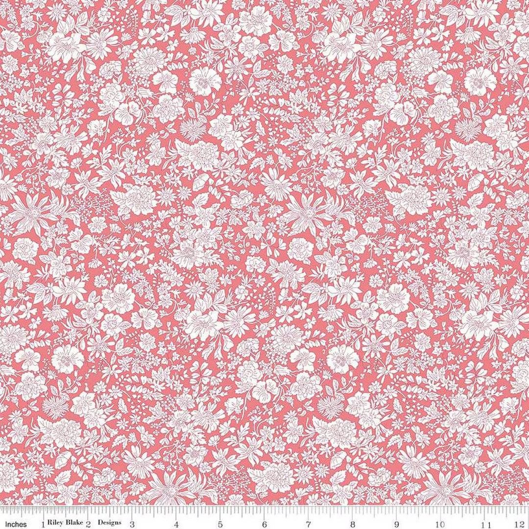 A closeup shot of the quilting fabric pattern called Watermelon, part of Liberty Fabric's Emily Belle fabric collection by Riley Blake. SKU is 01666407A.