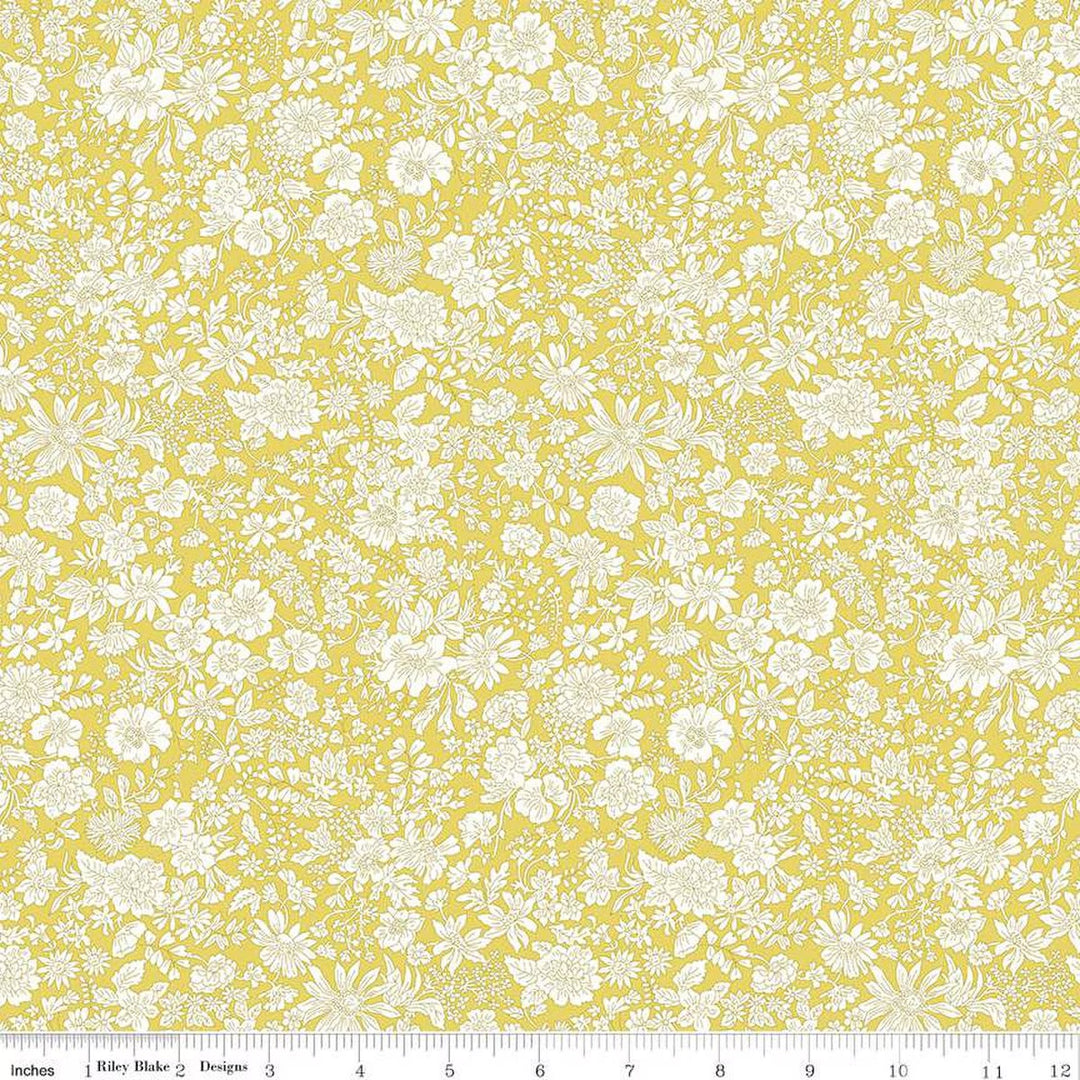 A closeup shot of the quilting fabric pattern called Lime, part of Liberty Fabric's Emily Belle fabric collection by Riley Blake. SKU is 01666411A.