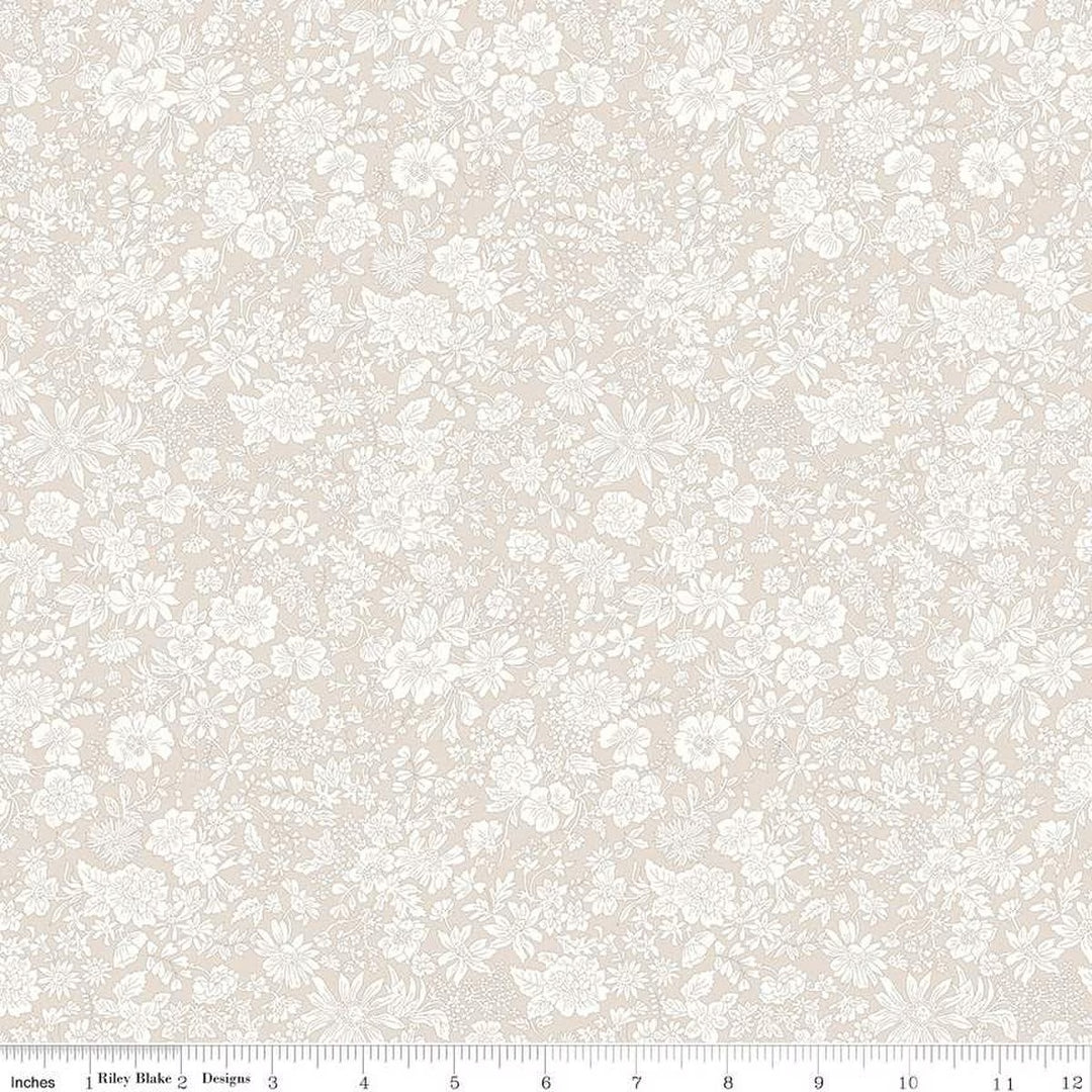 A closeup shot of the quilting fabric pattern called Parchment, part of Liberty Fabric's Emily Belle fabric collection by Riley Blake. SKU is 01666418A.