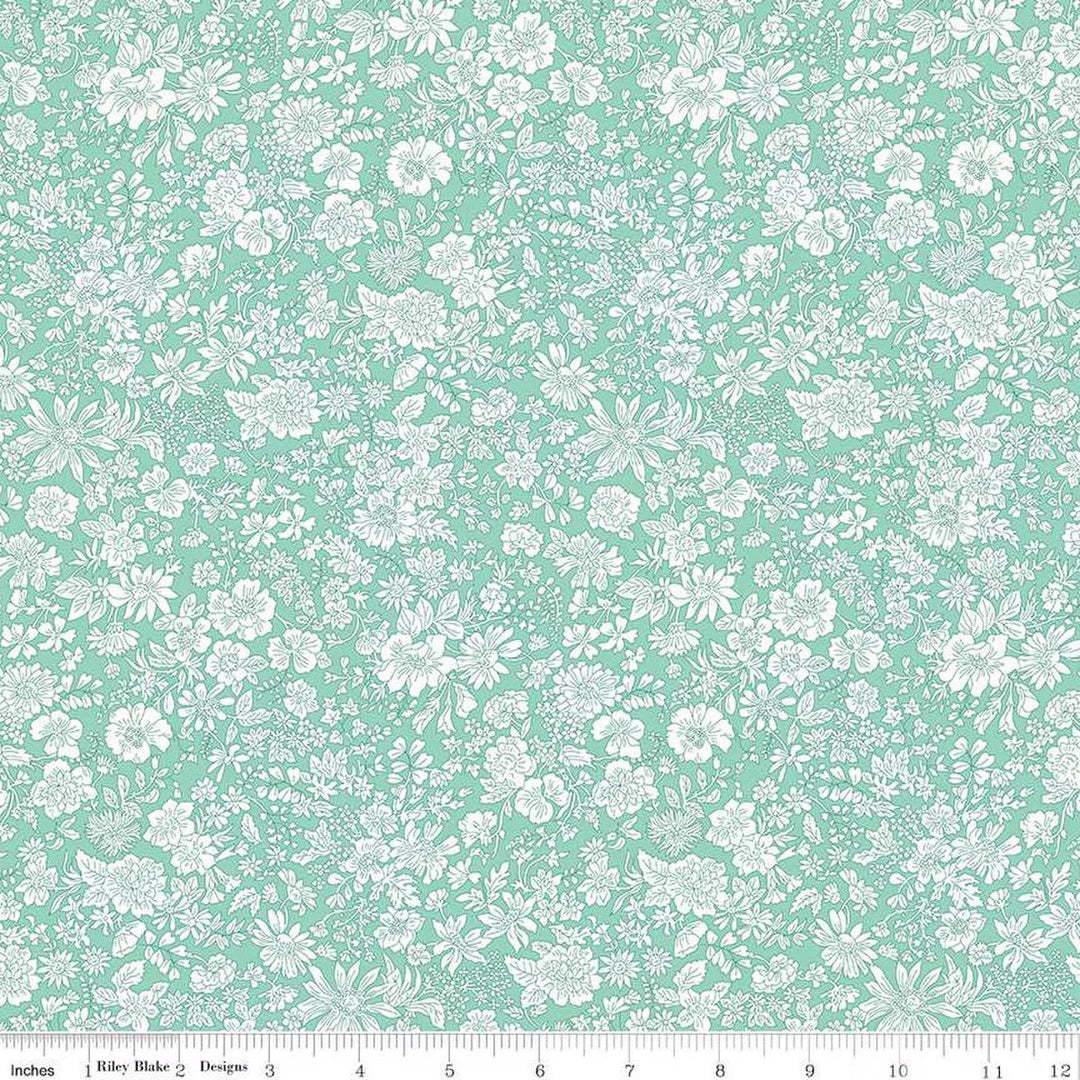 A closeup shot of the quilting fabric pattern called Soft Mint, part of Liberty Fabric's Emily Belle fabric collection by Riley Blake. SKU is 01666423A.