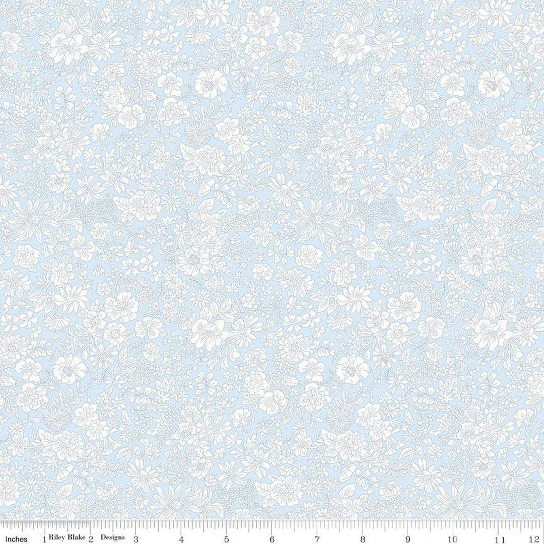 A closeup shot of the quilting fabric pattern called Pale Sky, part of Liberty Fabric's Emily Belle fabric collection by Riley Blake. SKU is 01666424A.