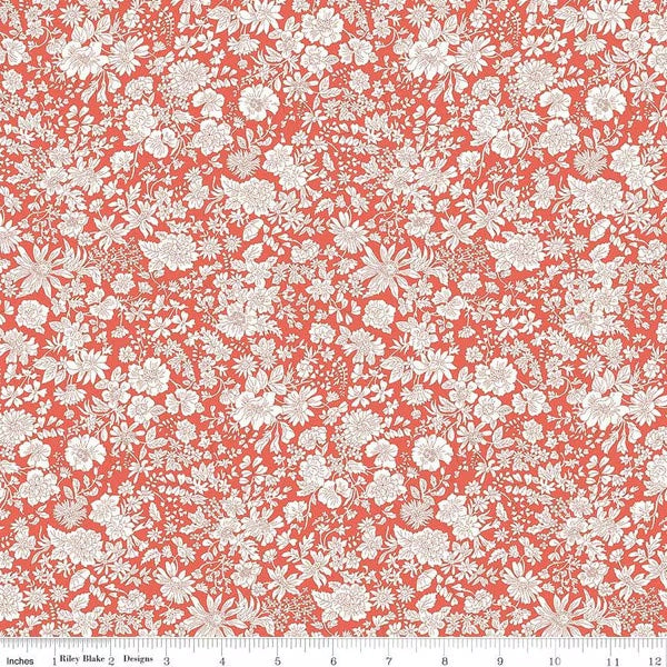 A closeup shot of the quilting fabric pattern called Paprika, part of Liberty Fabric's Emily Belle fabric collection by Riley Blake. SKU is 01666433A.