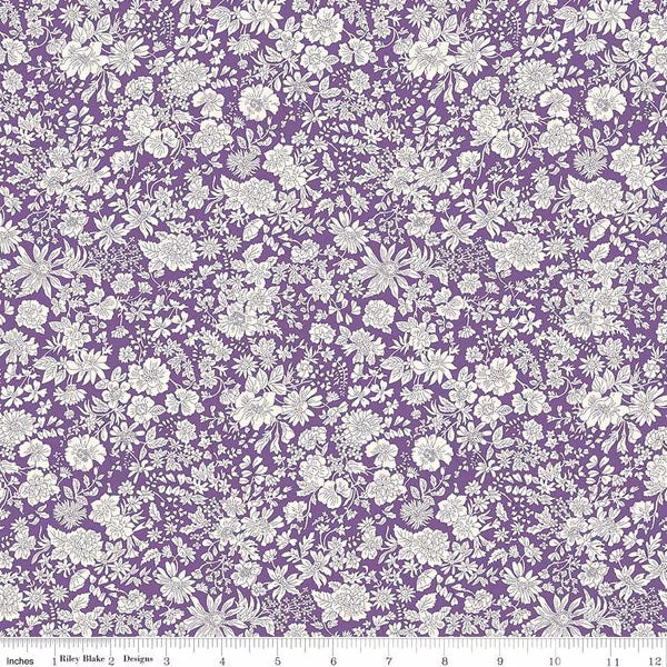 A closeup shot of the quilting fabric pattern called Damson, part of Liberty Fabric's Emily Belle fabric collection by Riley Blake. SKU is 01666437A.