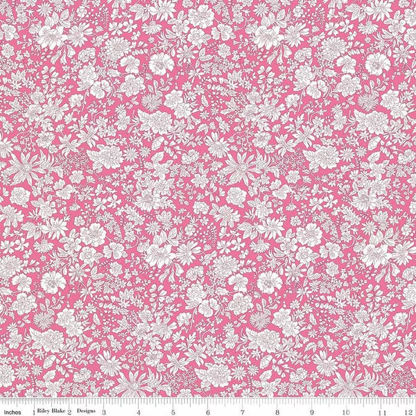 A closeup shot of the quilting fabric pattern called Bright Pink, part of Liberty Fabric's Emily Belle fabric collection by Riley Blake. SKU is 01666439A.