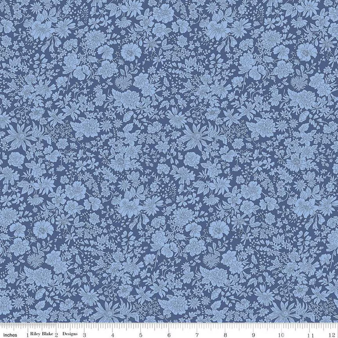 A closeup shot of the quilting fabric pattern called Ultramarine, part of Liberty Fabric's Emily Belle fabric collection by Riley Blake. SKU is 01666442A.