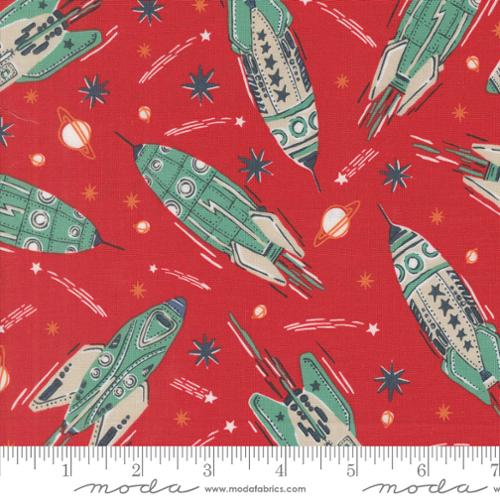 A closeup shot of the quilting fabric pattern called Vintage Rockets, designed by Stacy Iest Hsu, in the mars colorway. The SKU is 20950 20.