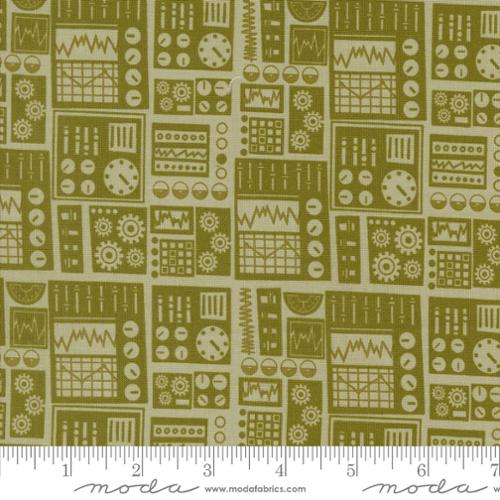 A closeup shot of the quilting fabric pattern called Dashboard, designed by Stacy Iest Hsu, in the earth colorway. The SKU is 20953 19.