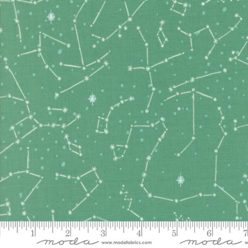 A closeup shot of the quilting fabric pattern called The Constellation, designed by Stacy Iest Hsu, in the neptune colorway. The SKU is 20954 16.