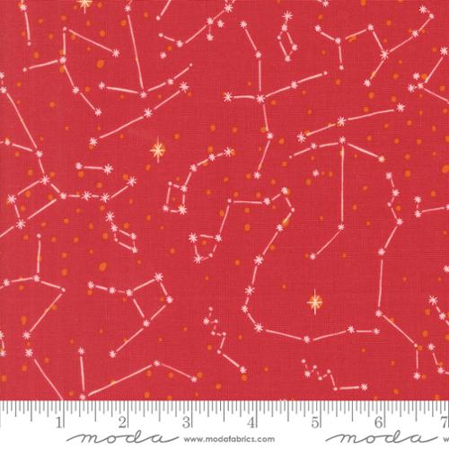 A closeup shot of the quilting fabric pattern called The Constellation, designed by Stacy Iest Hsu, in the mars colorway. The SKU is 20954 20.