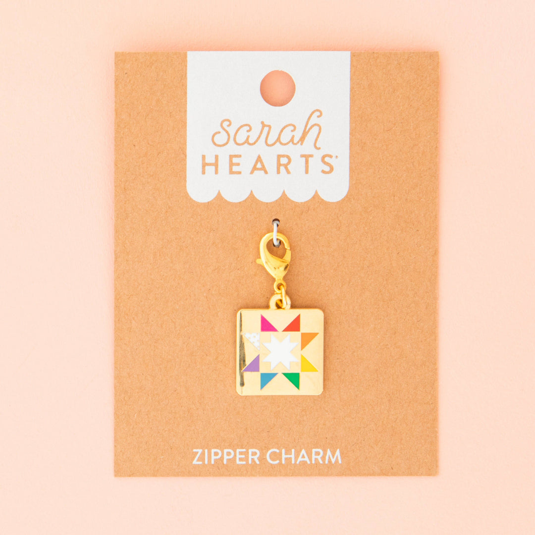 Sarah Hearts - Quilt Star Zipper Charm - ZC02