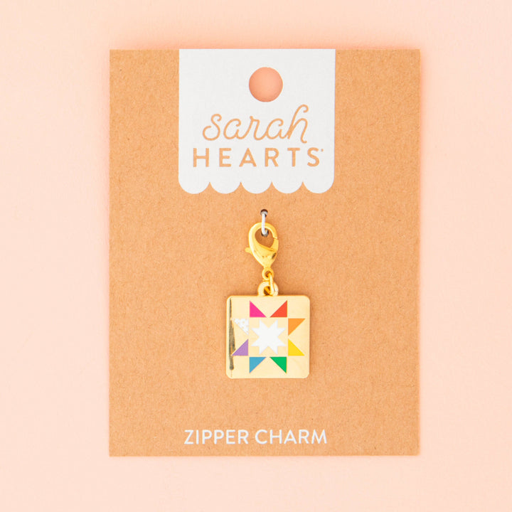 Sarah Hearts - Quilt Star Zipper Charm - ZC02