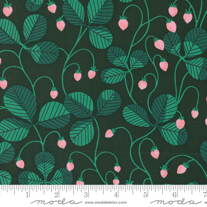 Cotton quilting fabric pattern called 'Virginia in Hunter'. Part of the 'Love Letter' fabric collection. Designed by Lizzy House for fabric company MODA. SKU: 37124 23. 44-45 inch width.