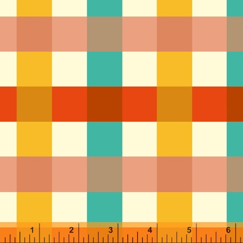 A closeup shot of the quilting fabric pattern called Big Gingham, designed by Heather Ross, in the ocean colorway. The SKU is 52148LC-1.