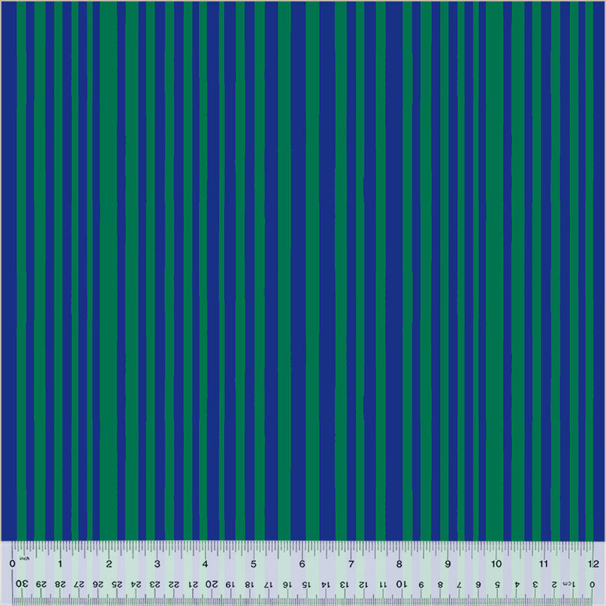 PREORDER - Kaleidoscope - Mini Stripe in Majorelle Blue/Kelp - Annabel Wrigley - 54121D-5 - Half Yard