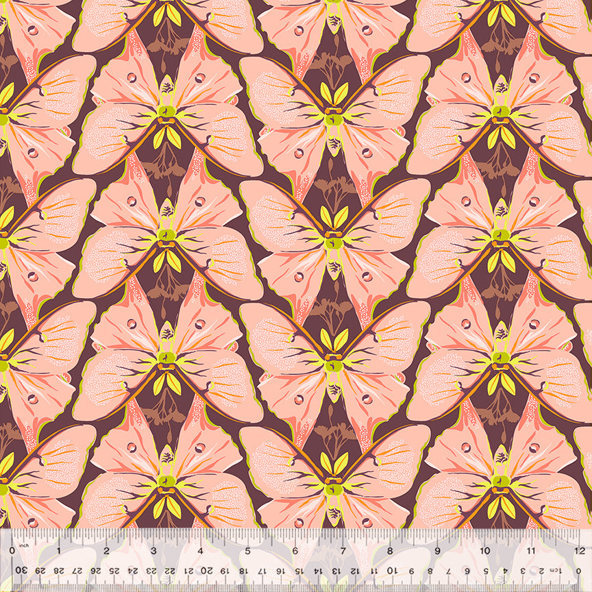 A closeup shot of the quilting fabric pattern called Luna, designed by Tamara Kate, in the pink colorway. The SKU is 54653-4.