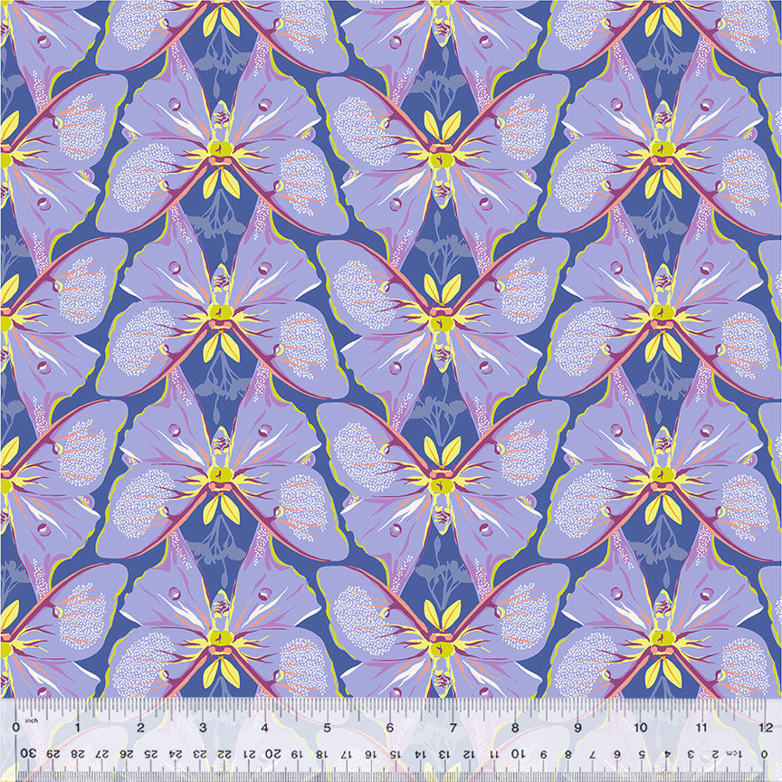 A closeup shot of the quilting fabric pattern called Luna, designed by Tamara Kate, in the periwinkle colorway. The SKU is 54653-6.