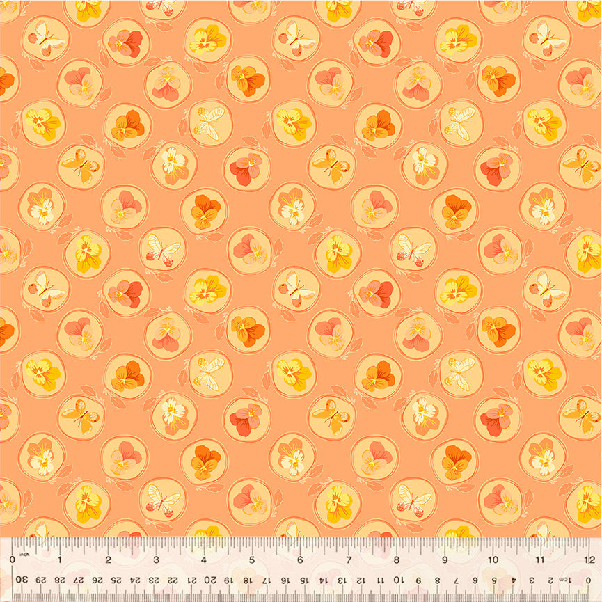 A closeup shot of the quilting fabric pattern called Cameo, designed by Tamara Kate, in the salmon colorway. The SKU is 54654-9.