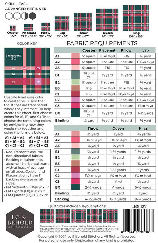 Upscale Plaid - Quilt Pattern - Lo & Behold Stitchery - LBS 127 - Paper Pattern