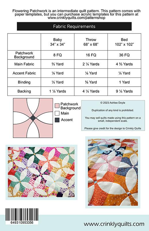 Quilt Pattern - Flowering Patchwork Quilt - Ashlee Doyle - Crinkly Quilts - CQ 012 - Printed Pattern