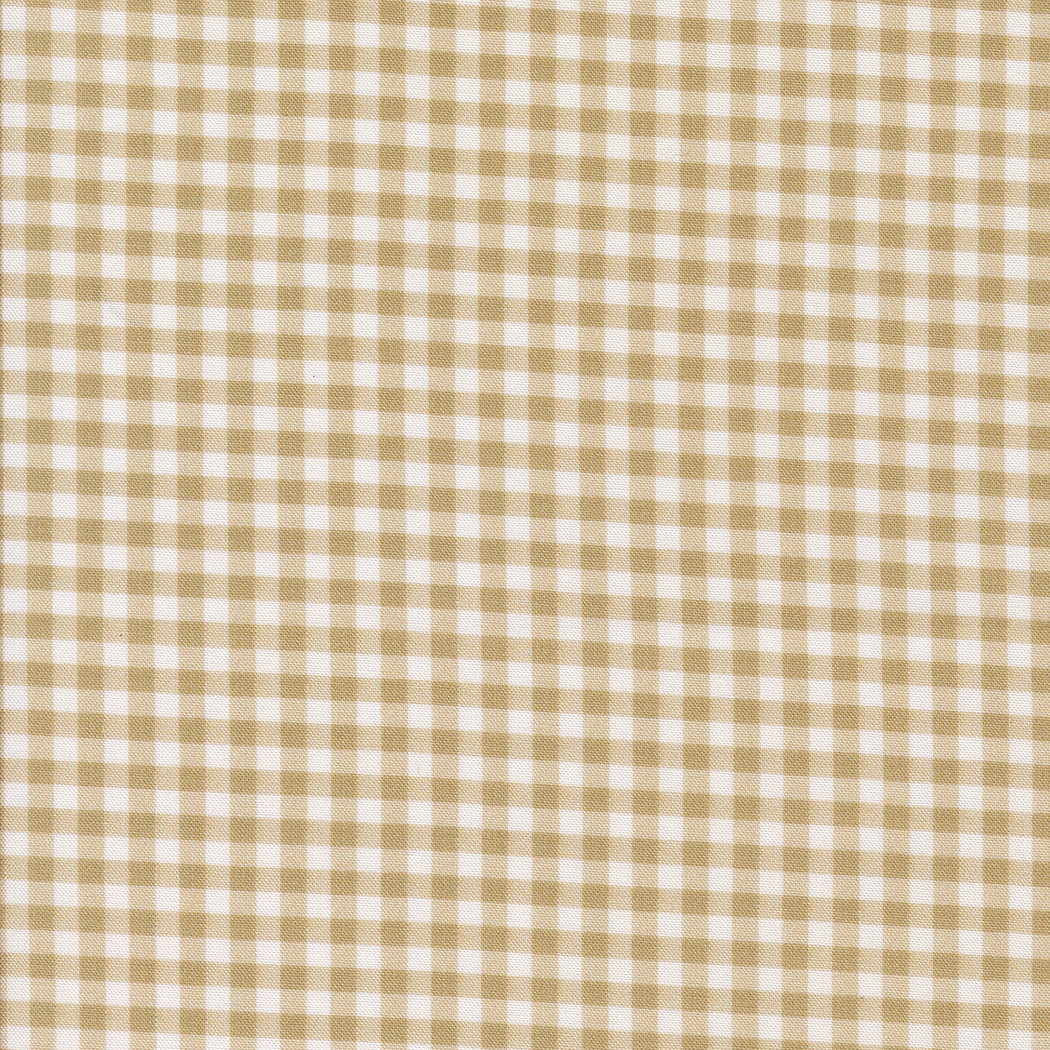 A closeup shot of the quilting fabric pattern called Gingham, designed by Cathe Holden, in the toast colorway. The SKU is 7480 12.