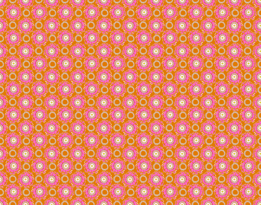 A closeup shot of the quilting fabric pattern called Whirling, designed by Anna Maria Horner, in the toast colorway. The SKU is AMT129-58C.