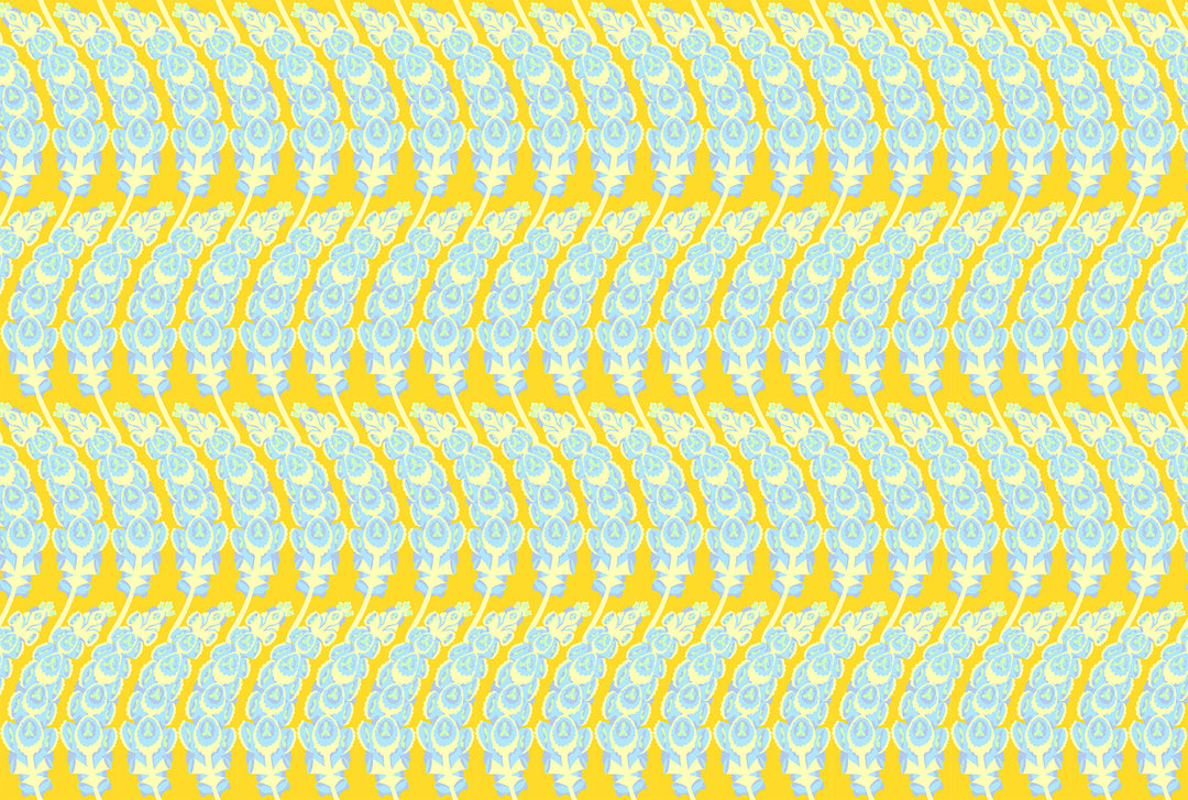 A closeup shot of the quilting fabric pattern called Bells of Ireland, designed by Anna Maria Horner, in the sunny colorway. The SKU is AMT133-52C.