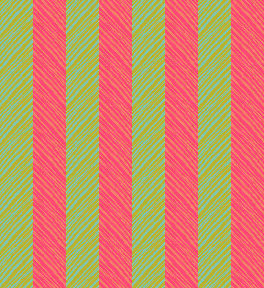 A closeup shot of the quilting fabric pattern called Tipsy, designed by Anna Maria Parry, in the guava colorway. The SKU is AMT140-23C.