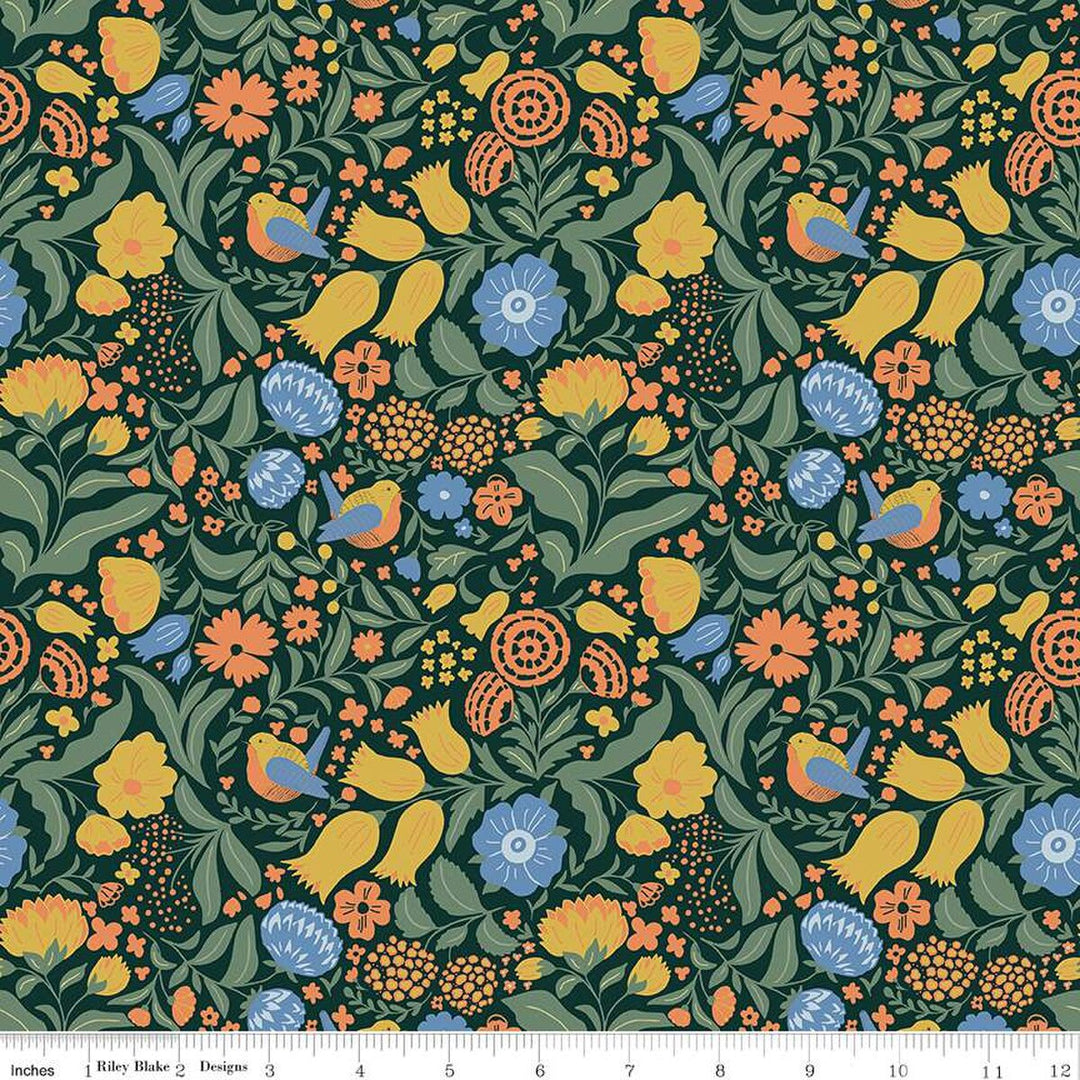 A closeup shot of the quilting fabric pattern called Main in Dark Green, designed by Danelys Sidron. The SKU is C15470-DKGREEN.