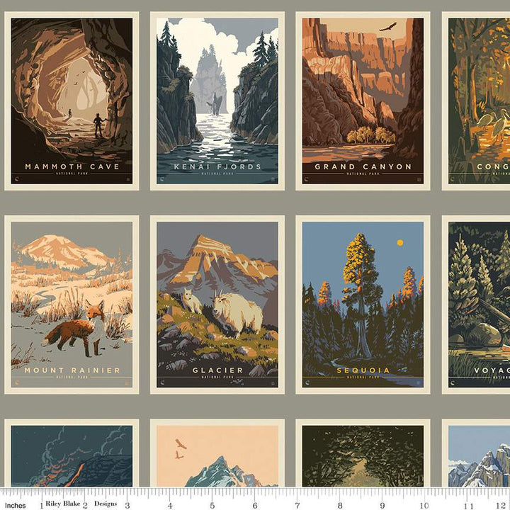 PREORDER - National Parks - Postcards in Gray - Anderson Design Group - CD13291-GRAY - Half Yard