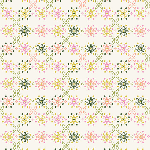 A closeup shot of the quilting fabric pattern called Garden Stitchery, designed by AGF Studios. The SKU is CTG77104.