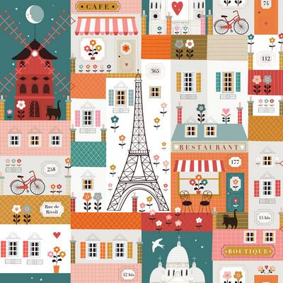 A closeup shot of the quilting fabric pattern called Quartiers de Paris, designed by Bee Brown. The SKU is DABON2522-V11.