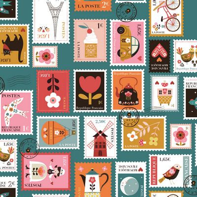 A closeup shot of the quilting fabric pattern called Vintage Postage Stamps, designed by Bee Brown. The SKU is DABON2524-V11.