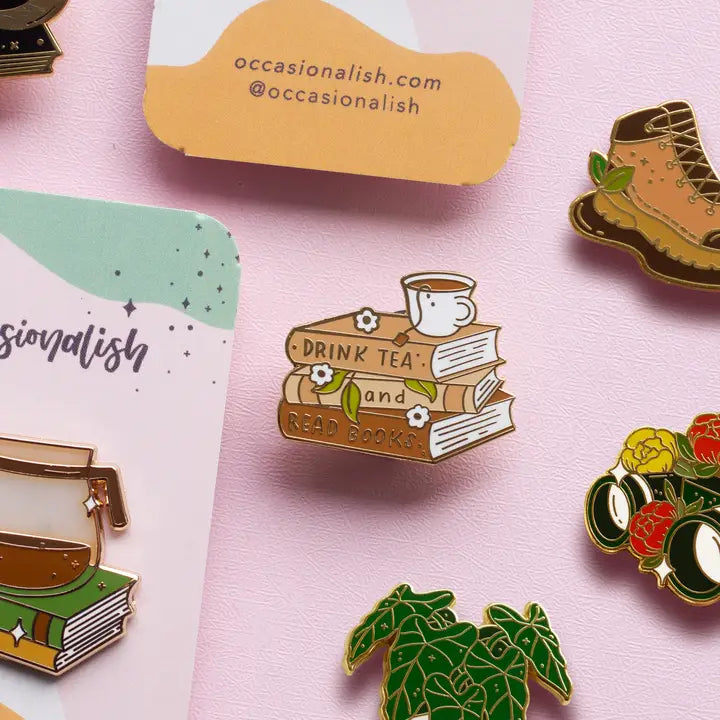 Tea and Books Enamel Pin - Occasionalish