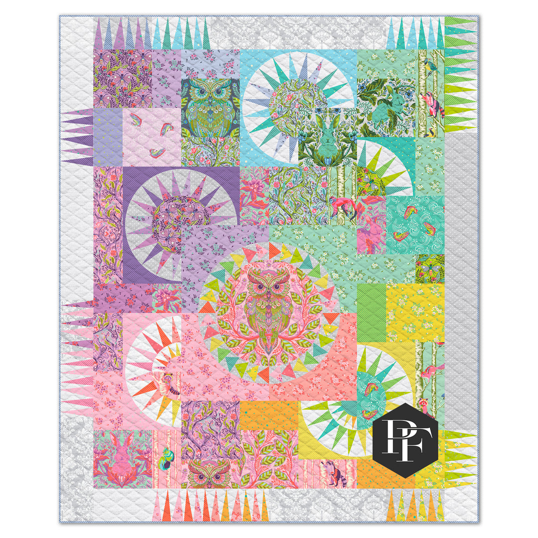 Emperor's Wheel Quilt Kit in Tula Pink's Full Moon Forest II Fabrics. SKU KIT2QTTP.EMPEROR.