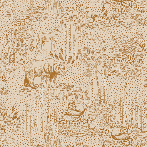 Cotton quilting fabric pattern called 'Awaken Forest Acorn in Flannel'. Part of the 'Woodland Keeper' fabric collection. Designed by Maureen Cracknell for AGF Studio for fabric company Art Gallery Fabrics. SKU: F79514a. 44-45 inch width.