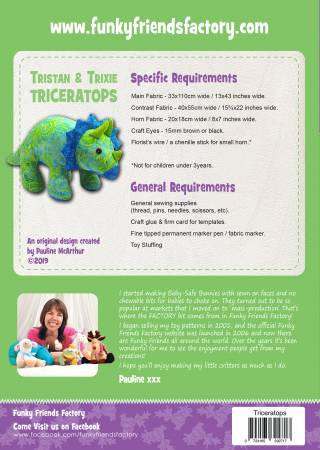 Trixie & Tristan Triceratops - Printed Pattern - Funky Friends Factory - FF2717