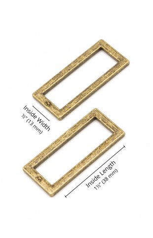 By Annie - 1-1/2" Rectangle Ring - Flat, Set of Two - Antique Brass