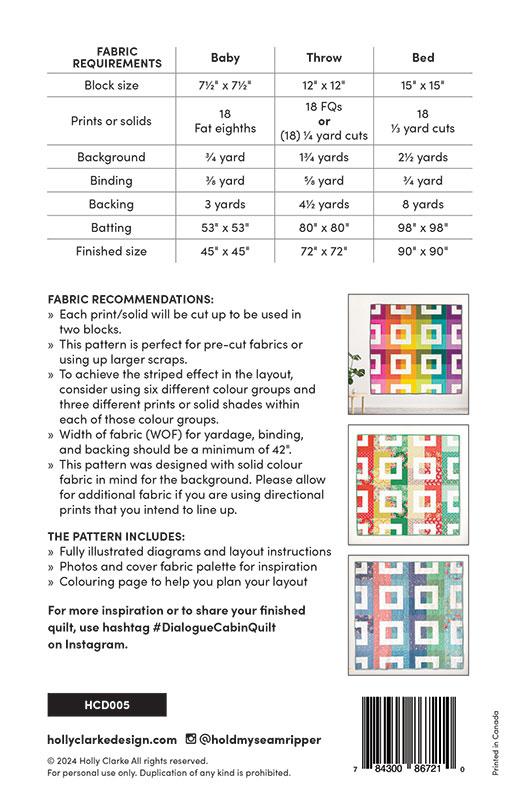 PREORDER - Dialogue Cabin Quilt Pattern - Holly Clarke Design - HCD 005 - Printed Pattern