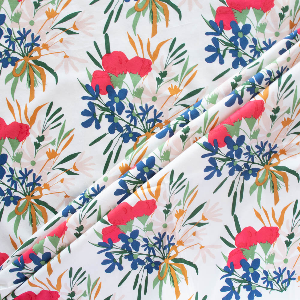 Cotton quilting fabric pattern called 'Bouquet in Meadow'. Part of the 'Wild Fronds' fabric collection. Designed by Kate Capone for fabric company Birch Fabrics. SKU: KC-01-MEADOW. 44-45 inch width.