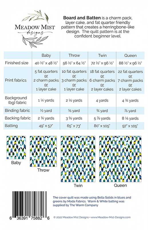 PREORDER - Board and Batten Quilt Pattern - Meadow Mist Designs - MMD 1103 - Printed Pattern