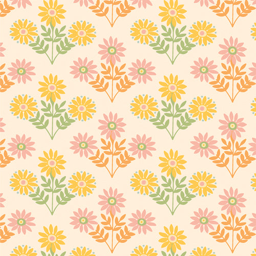 A closeup shot of the quilting fabric pattern called Tokenblooms, designed by Maureen Cracknell for Art Gallery Fabrics. The SKU is MRG55304.