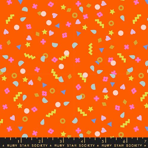 A closeup shot of the quilting fabric pattern called More Stuff, designed by Rashida Coleman Hale, in the goldfish colorway. The SKU is RS1105 13.