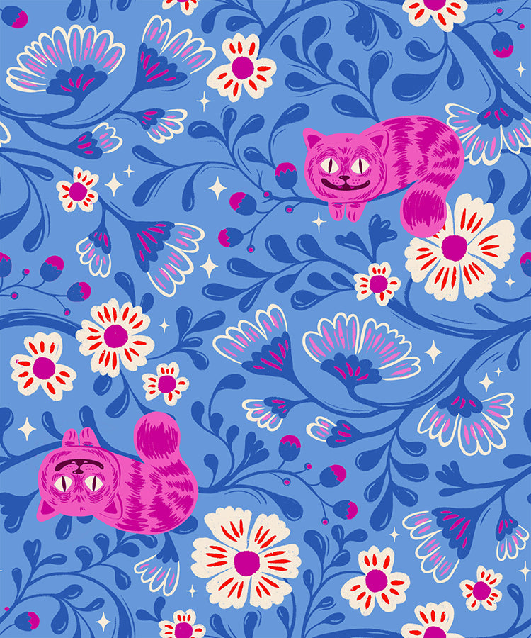 A closeup shot of the quilting fabric pattern called Cheshire, designed by Sarah Watts for Ruby Star Society, in the lindley blue colorway. The SKU is RS2123 13.