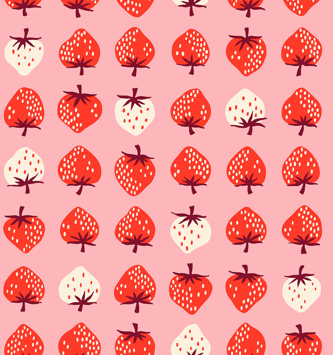 A closeup shot of the quilting fabric pattern called Strawberry, designed by Kimberly Kight, in the balmy colorway. The SKU is RS3084 13.