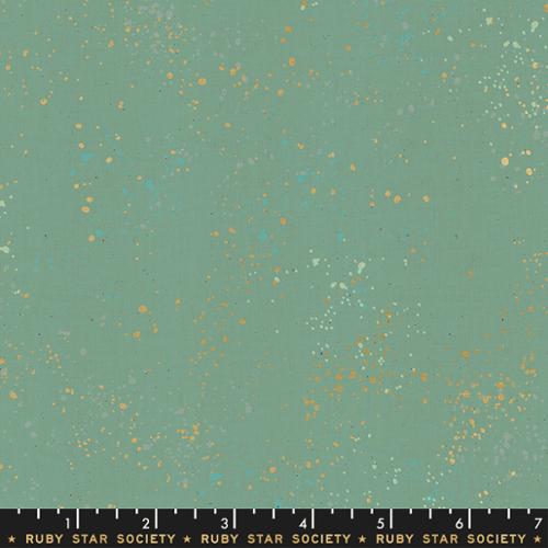 A closeup shot of the quilting fabric pattern called Speckled, designed by Rashida Coleman Hale, in the soft aqua colorway. The SKU is RS5027 70M.