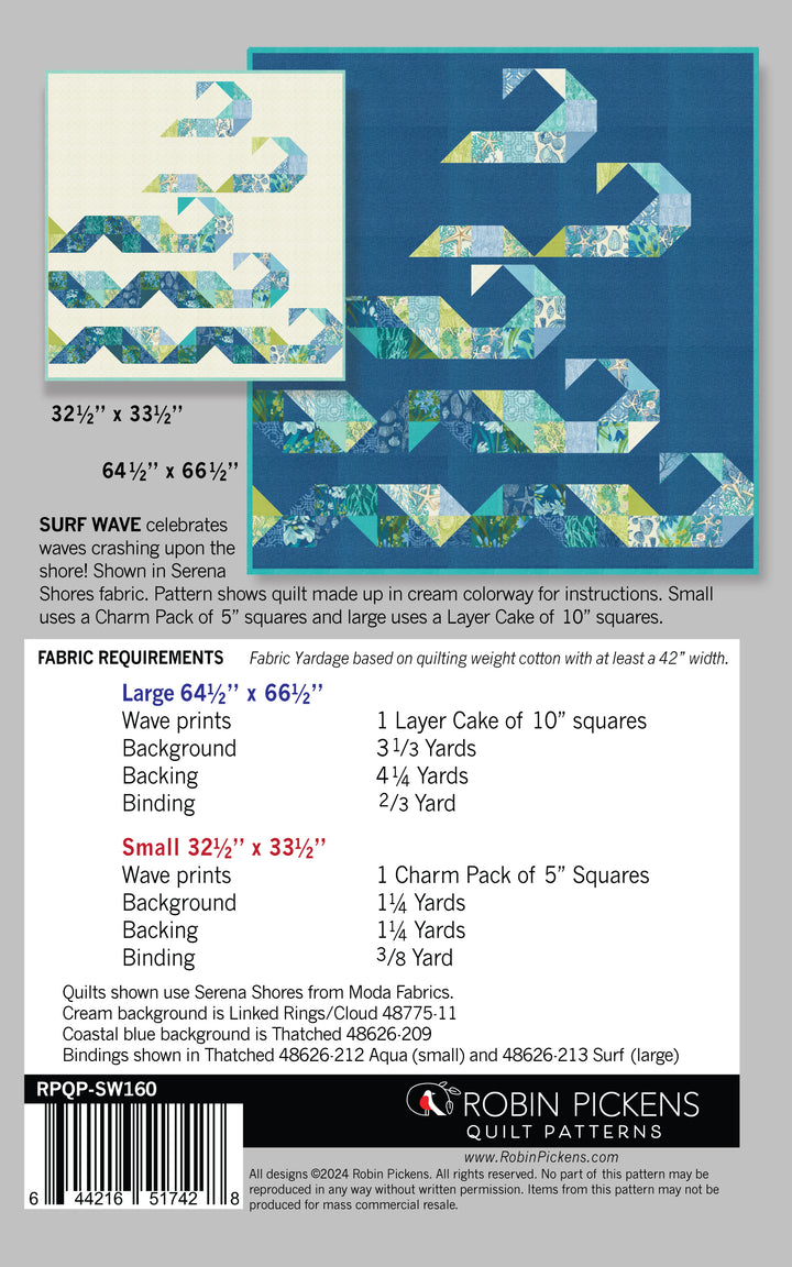 PREORDER - Surf Waves - Quilt Pattern - Robin Pickens - RPQP SW160 - Paper Pattern