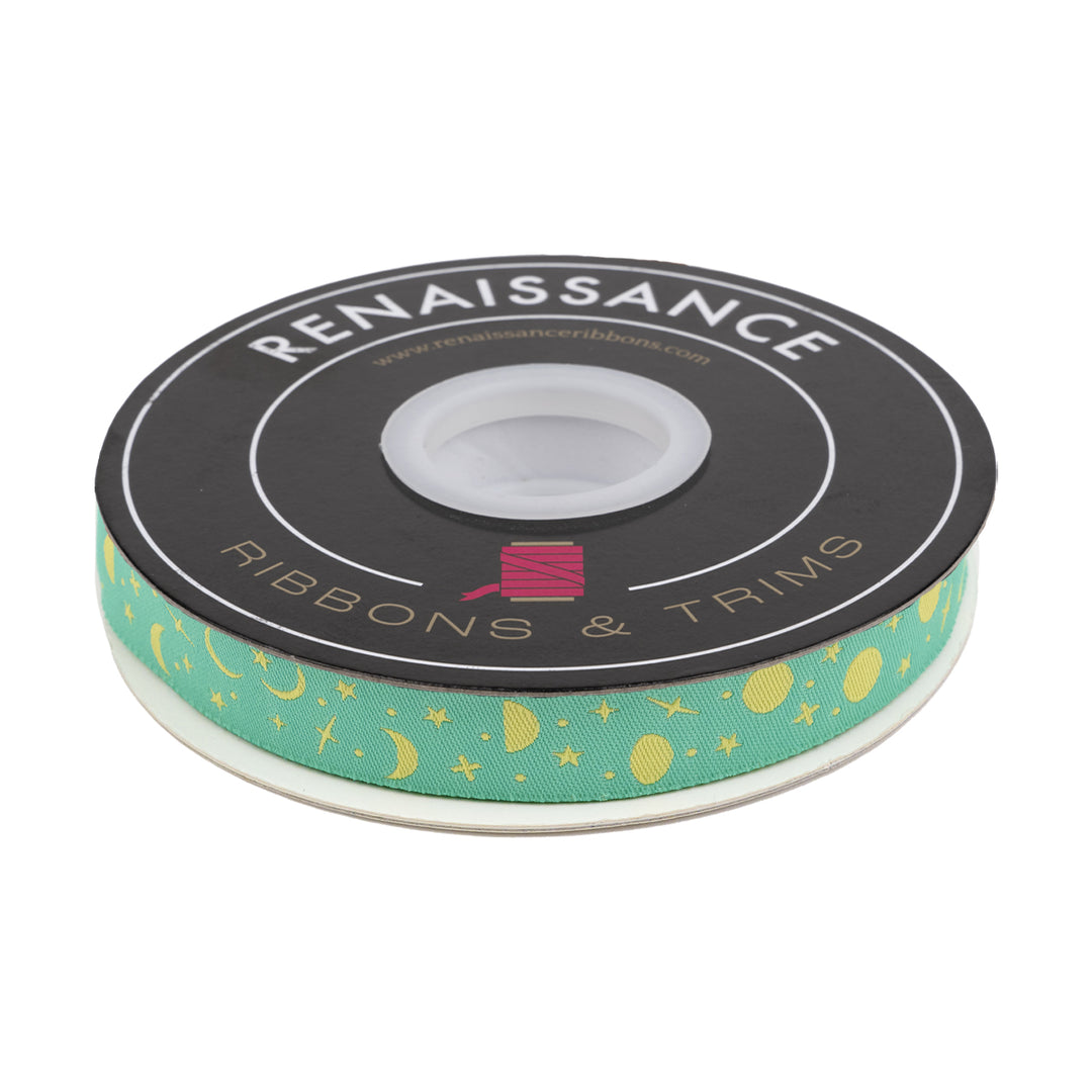 PREORDER - Renaissance Ribbons - True Colors 2025 - Space Sprinkles in Sea Glass - 5/8" width - By Tula Pink - One Yard