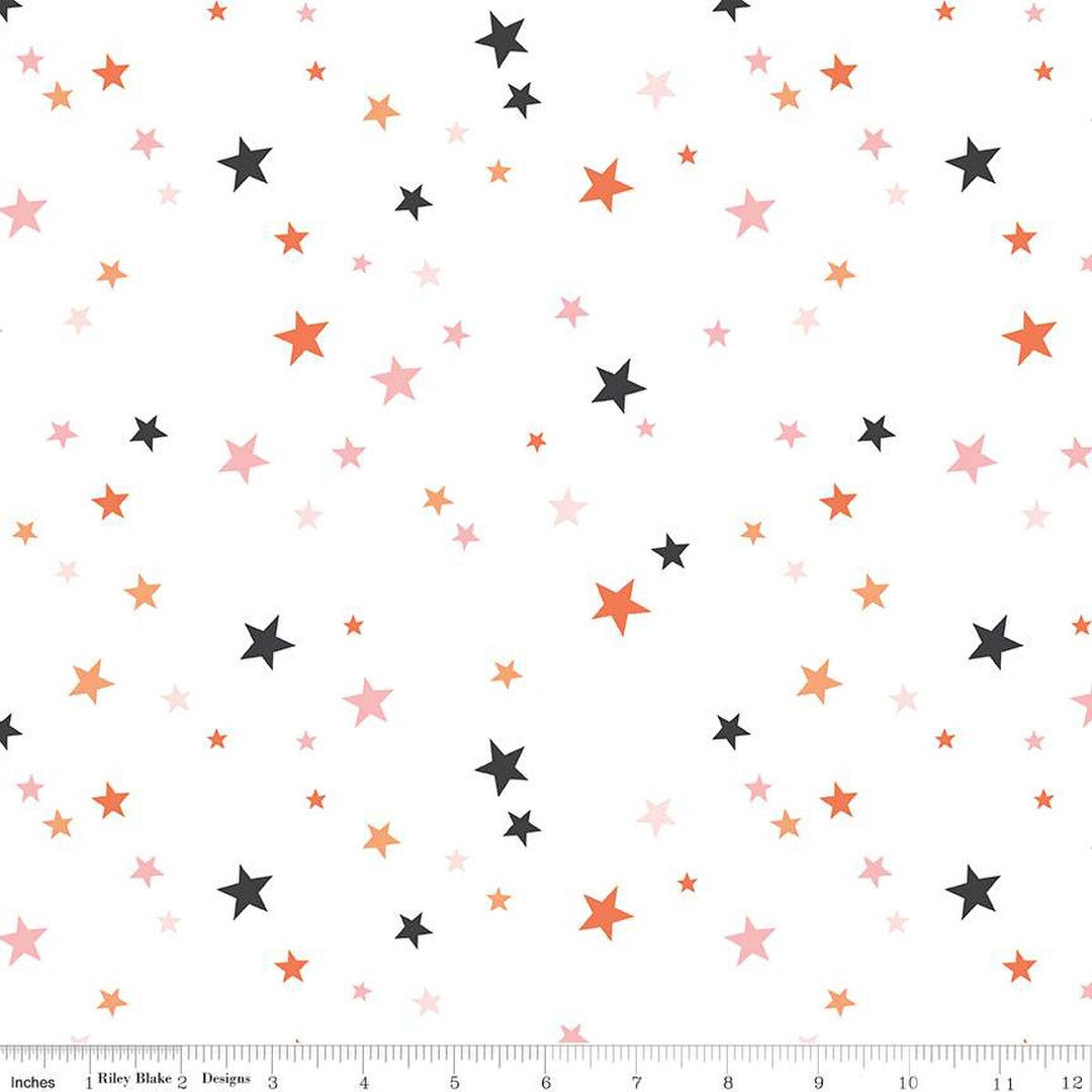 A closeup shot of the quilting fabric pattern called Stars, designed by My Mind's Eye for Riley Blake, in the white colorway. The SKU is WB16040-WHITE.