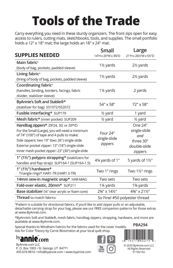 Tools of the Trade - Pattern by By Annie - Paper Pattern - PBA294