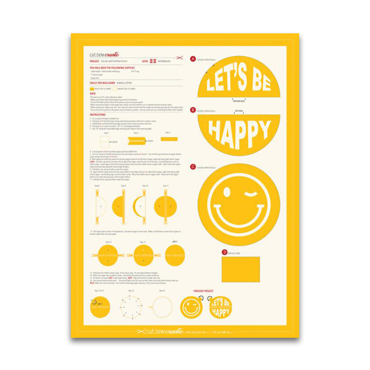 PREORDER - Cut Sew Create Part Two - Lets Be Happy - Yellow - Zipper Pouch Panel - Stacy Iest Hsu - 20939 11P